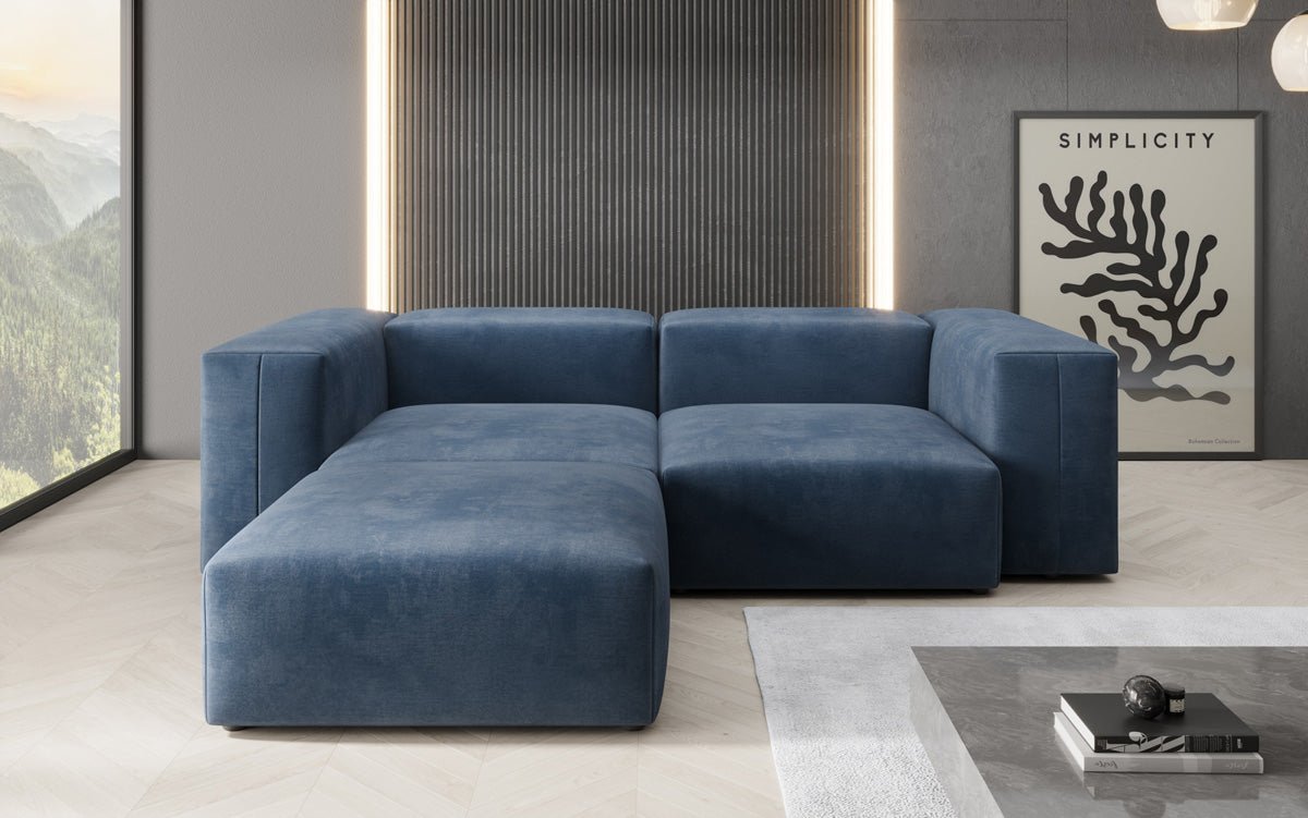 Dizajnérska pohovka L Snug Mini v zamatovom prevedení