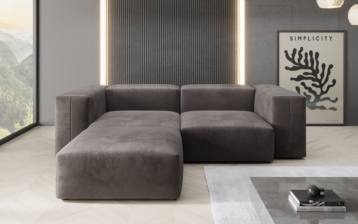 Dizajnérska pohovka L Snug Mini v zamatovom prevedení