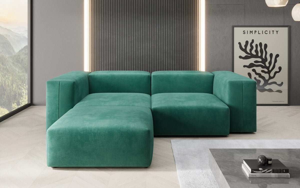 Dizajnérska pohovka L Snug Mini v zamatovom prevedení