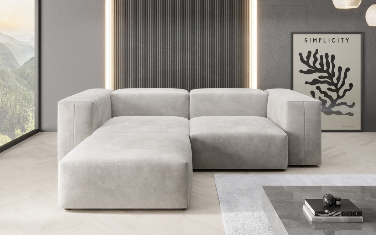 Dizajnérska pohovka L Snug Mini v zamatovom prevedení