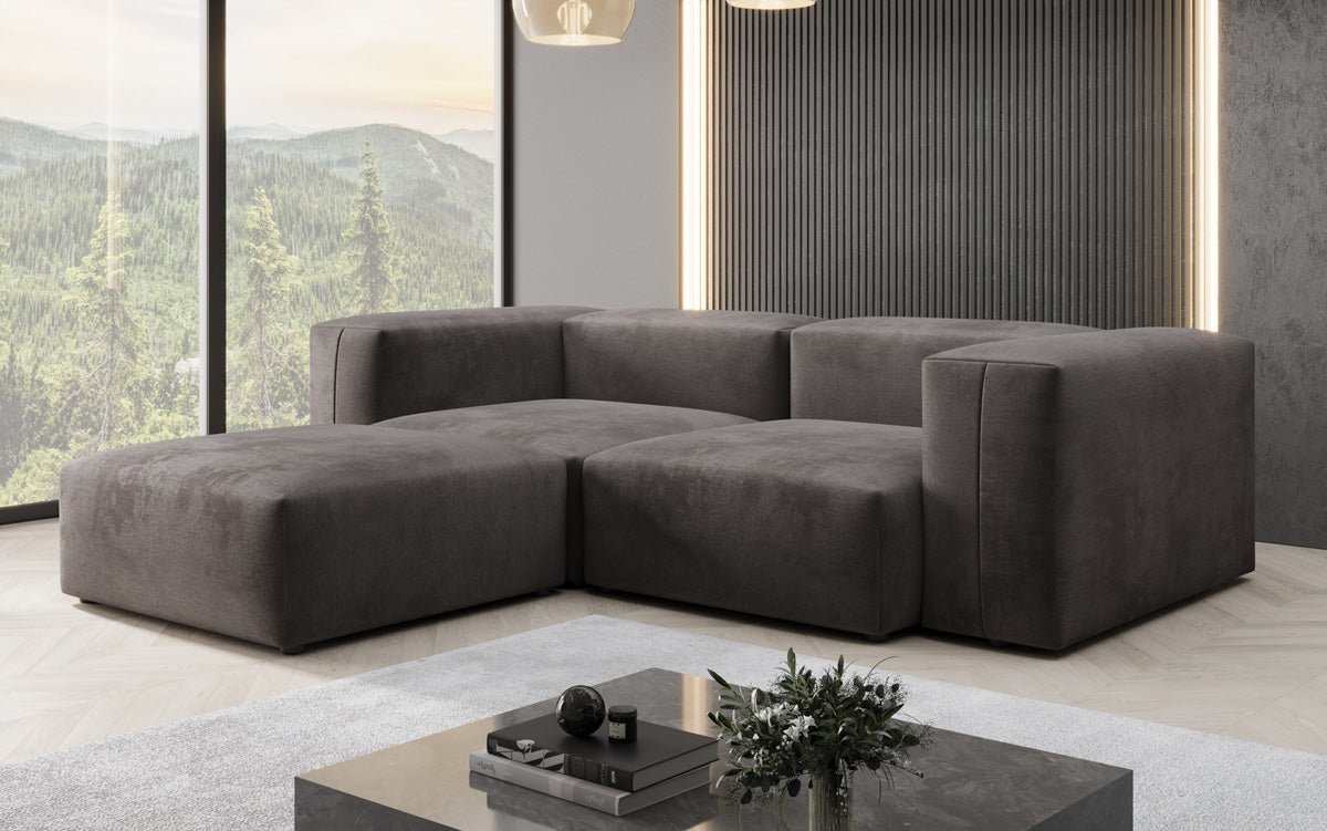 Dizajnérska pohovka L Snug Mini v zamatovom prevedení