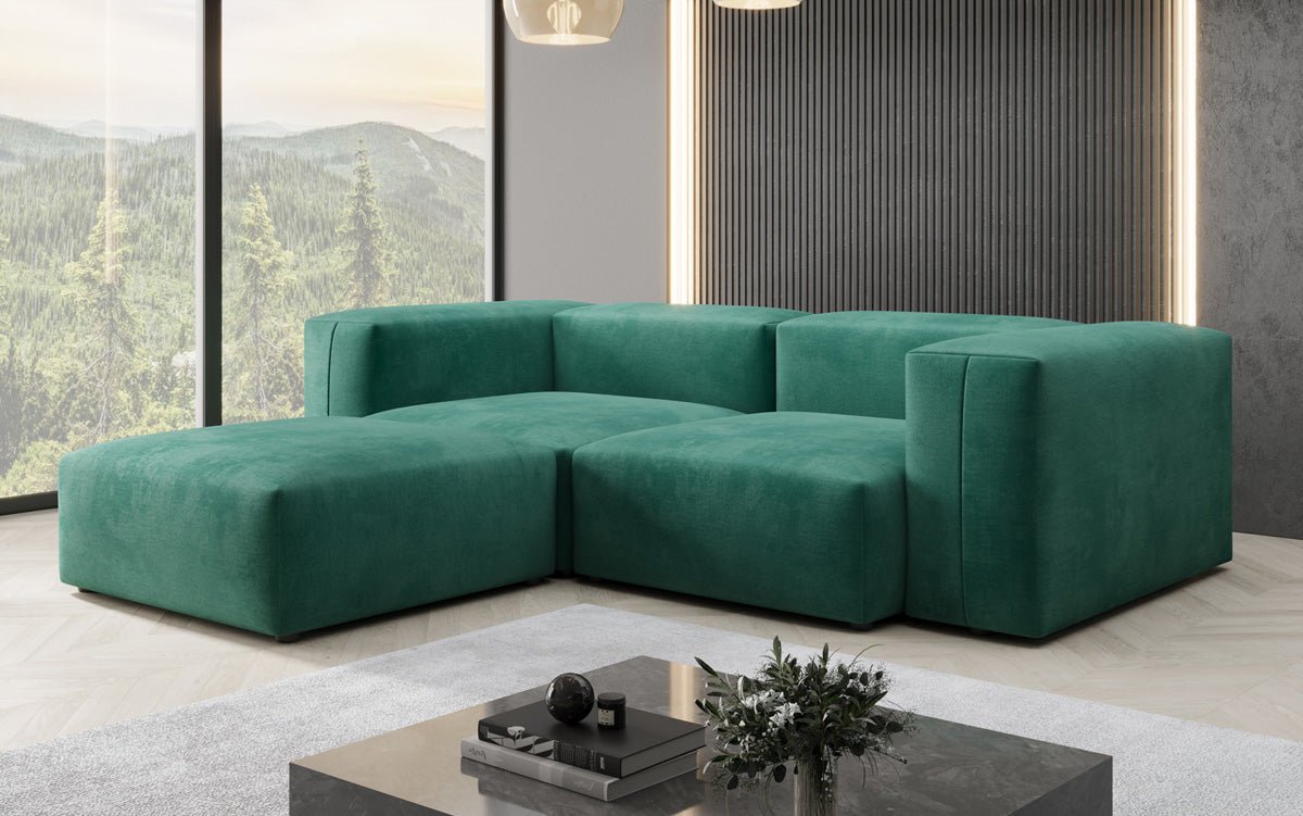 Dizajnérska pohovka L Snug Mini v zamatovom prevedení