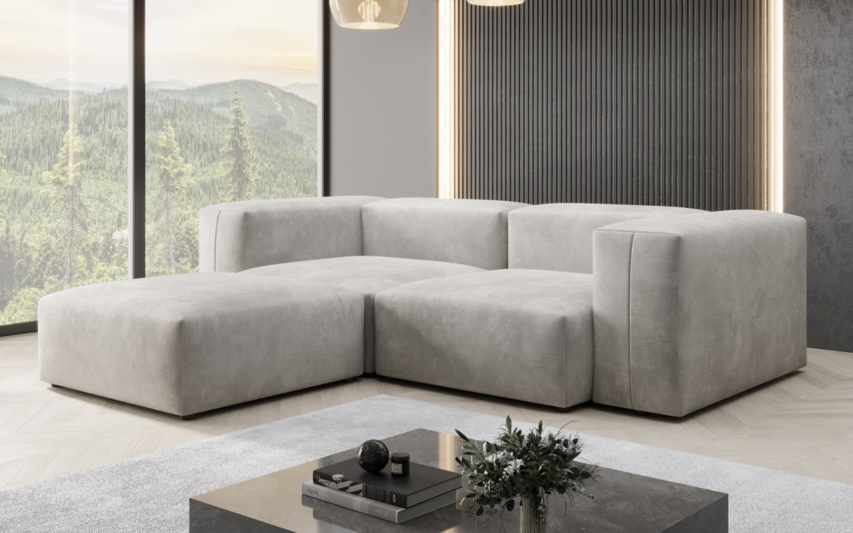 Dizajnérska pohovka L Snug Mini v zamatovom prevedení