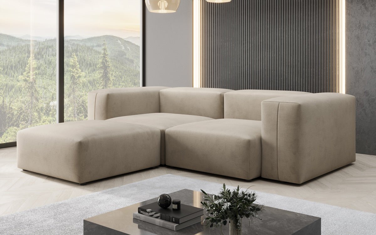 Dizajnérska pohovka L Snug Mini v zamatovom prevedení