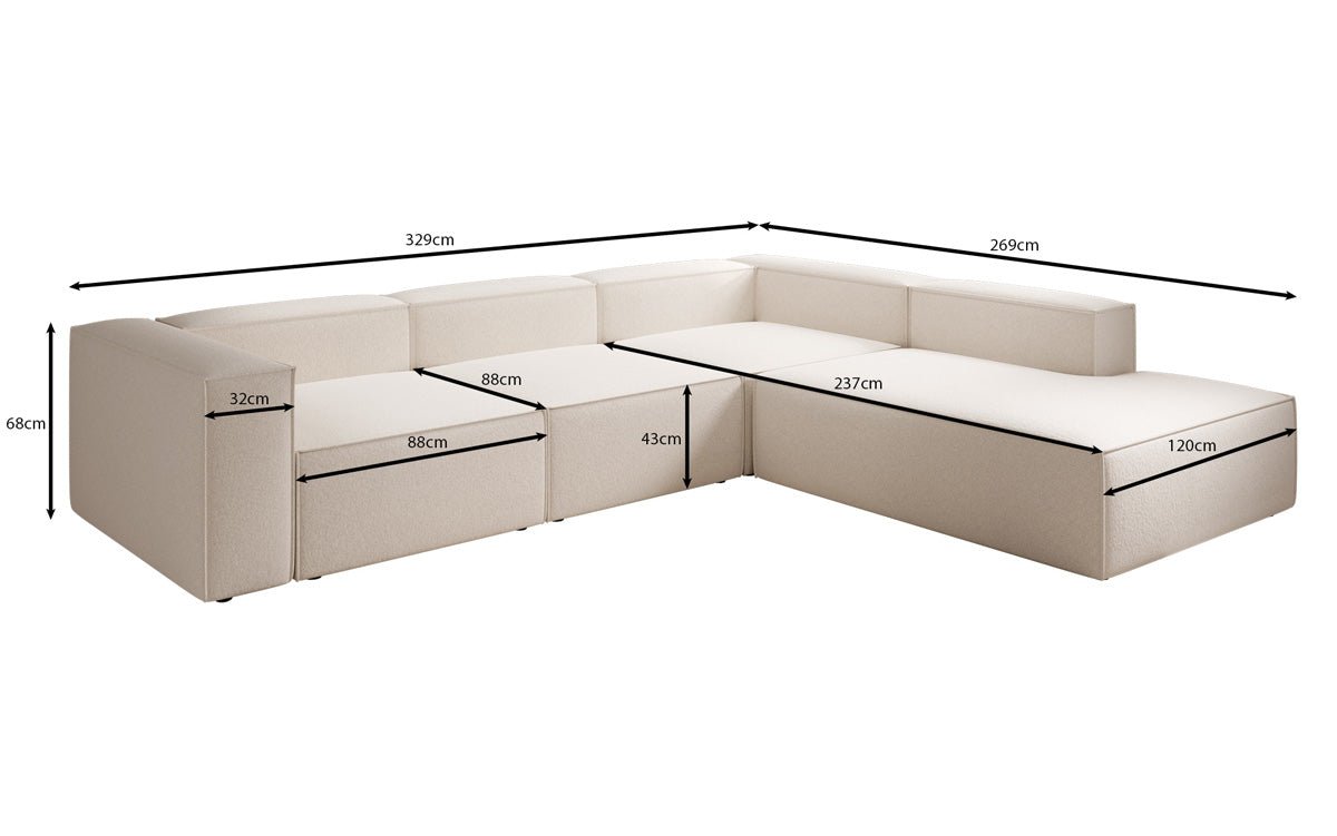 Dizajnová pohovka Lesley L s dlhou otomanou v štruktúrovanej tkanine