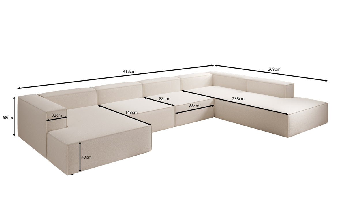 Dizajnová sedačka Lesley U XXL v štruktúrovanej látke