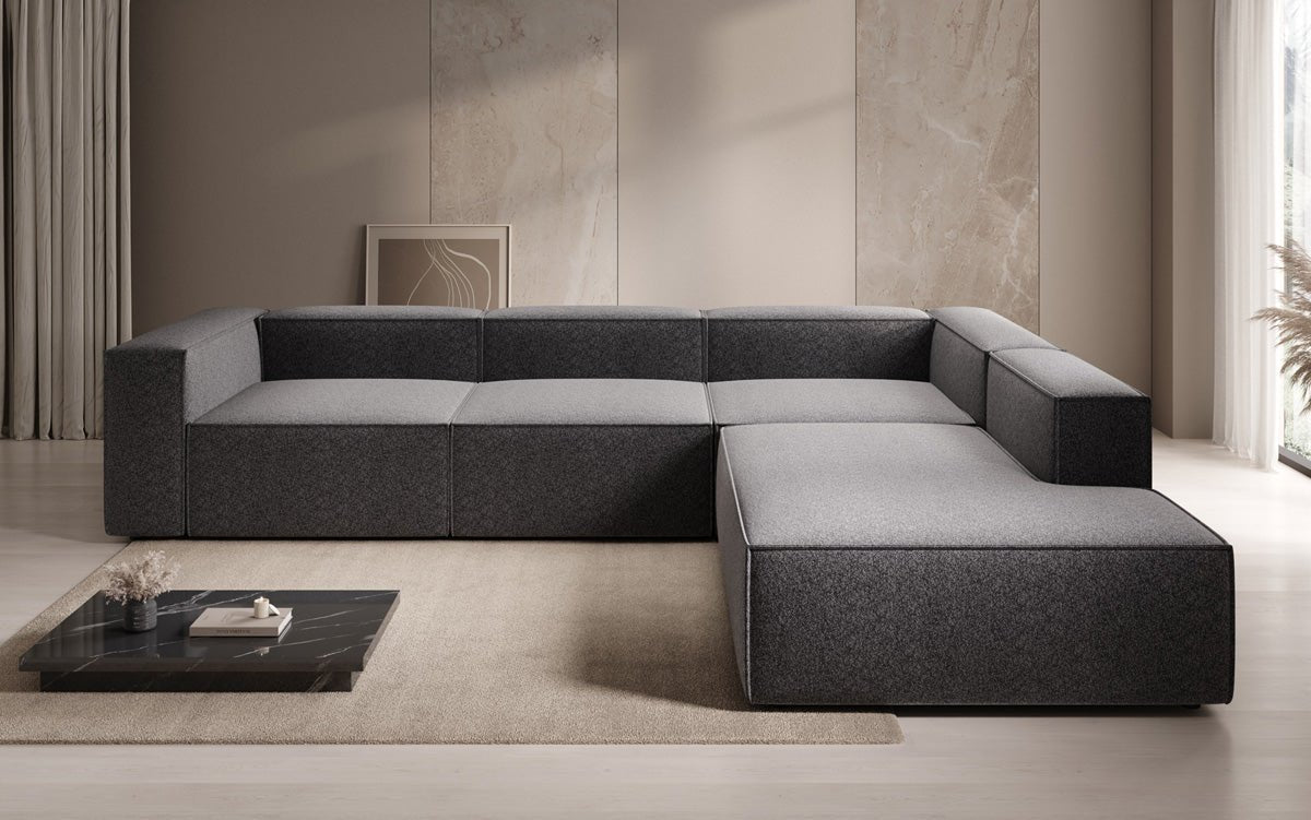 Dizajnová pohovka Lesley L s dlhou otomanou v štruktúrovanej tkanine