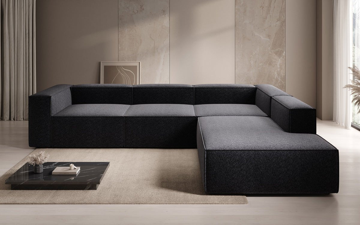 Dizajnová pohovka Lesley L s dlhou otomanou v štruktúrovanej tkanine