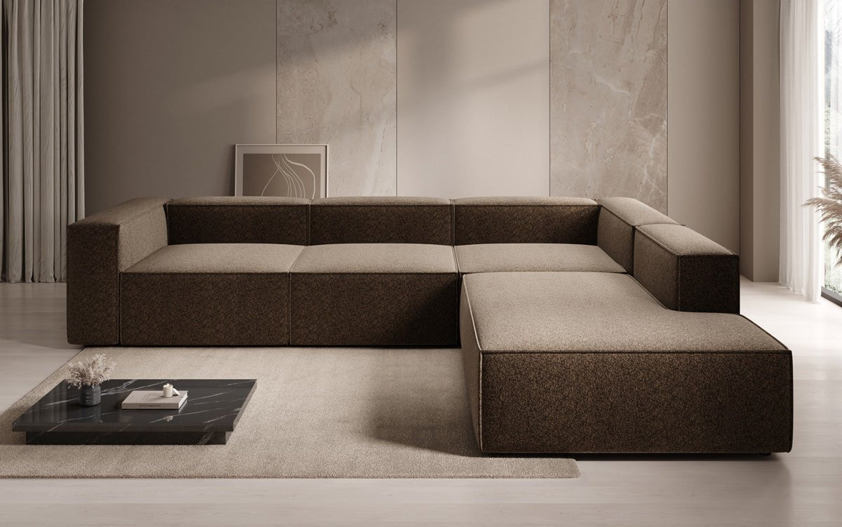 Dizajnová pohovka Lesley L s dlhou otomanou v štruktúrovanej tkanine