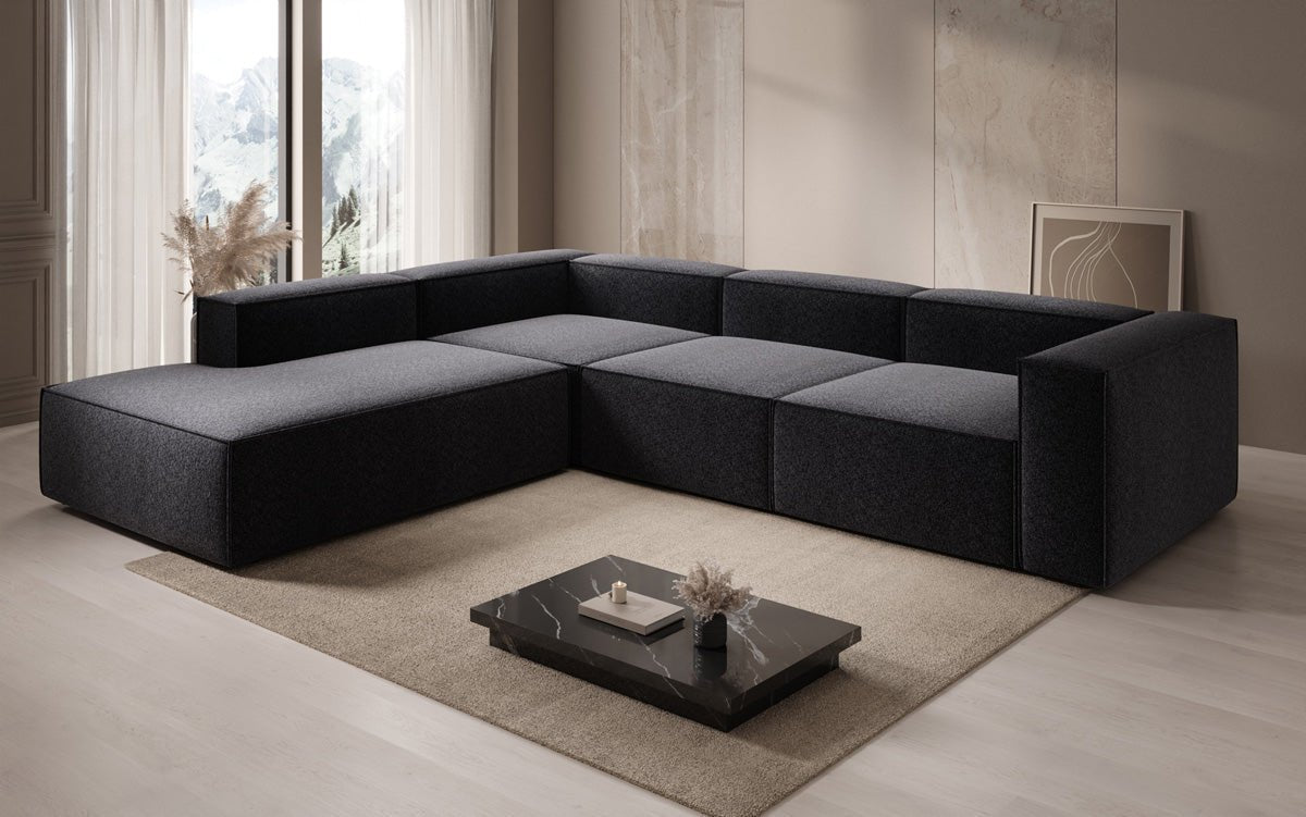 Dizajnová pohovka Lesley L s dlhou otomanou v štruktúrovanej tkanine