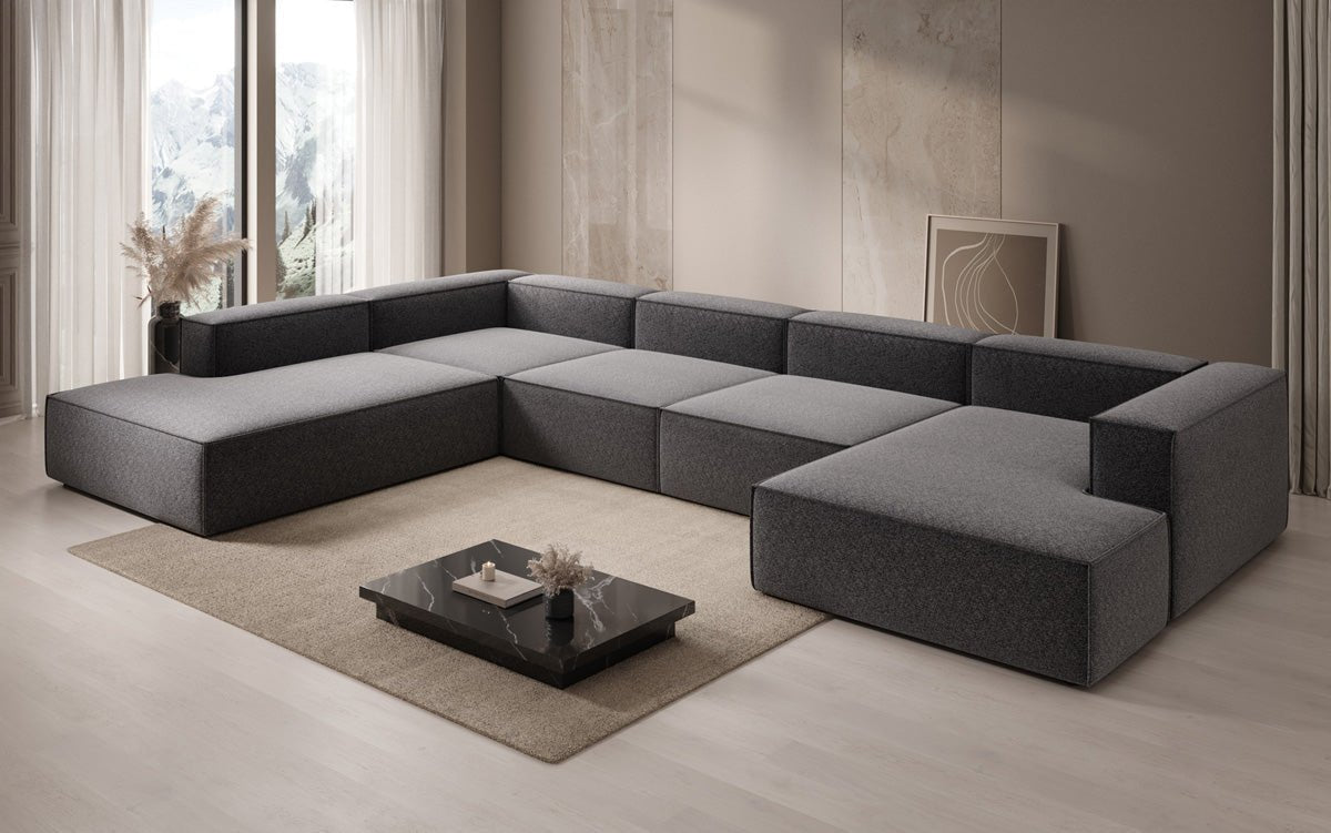 Dizajnová sedačka Lesley U XXL v štruktúrovanej látke