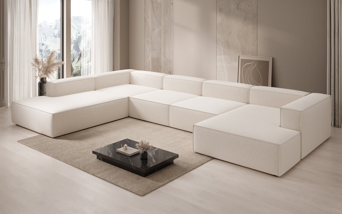 Dizajnová sedačka Lesley U XXL v štruktúrovanej látke