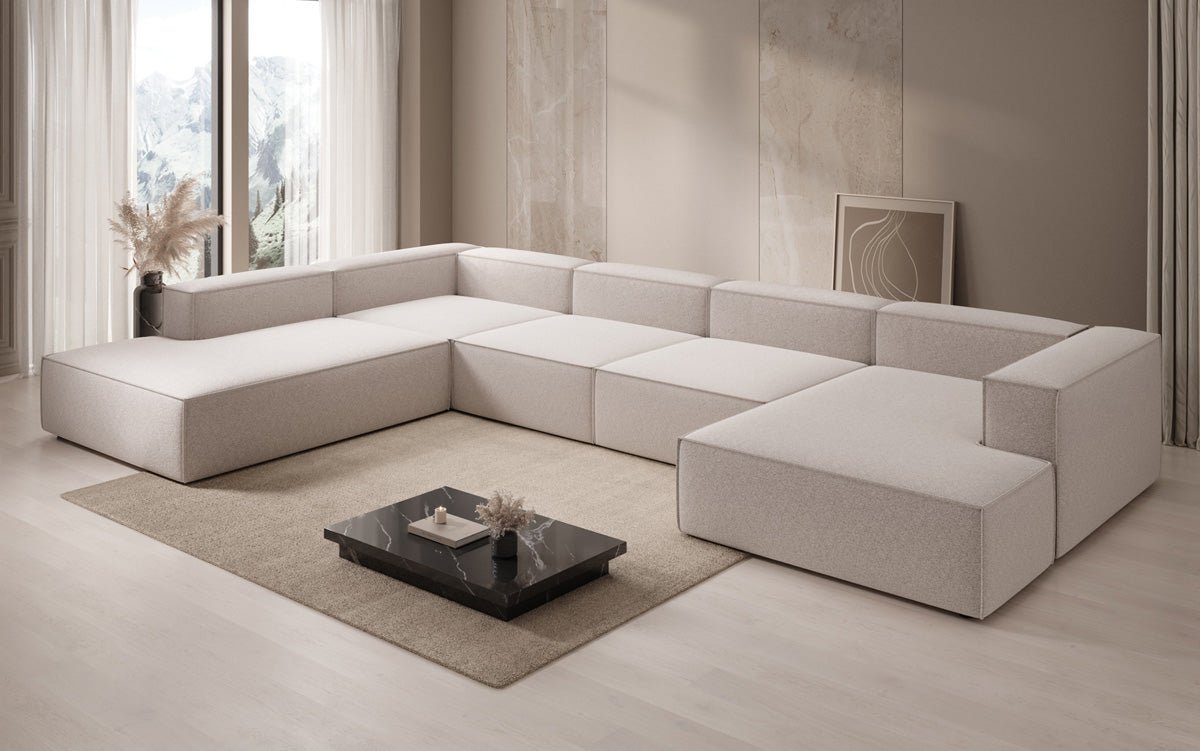 Dizajnová sedačka Lesley U XXL v štruktúrovanej látke