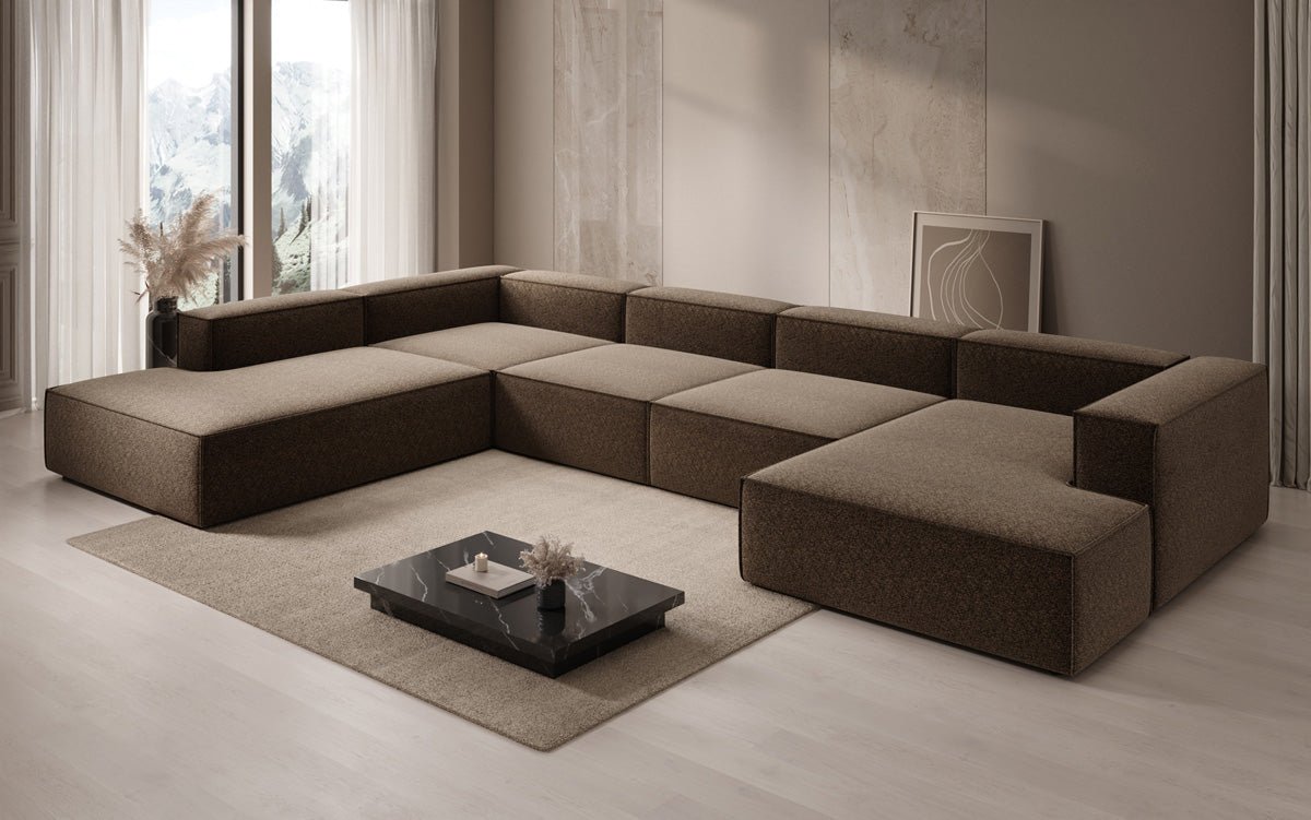 Dizajnová sedačka Lesley U XXL v štruktúrovanej látke