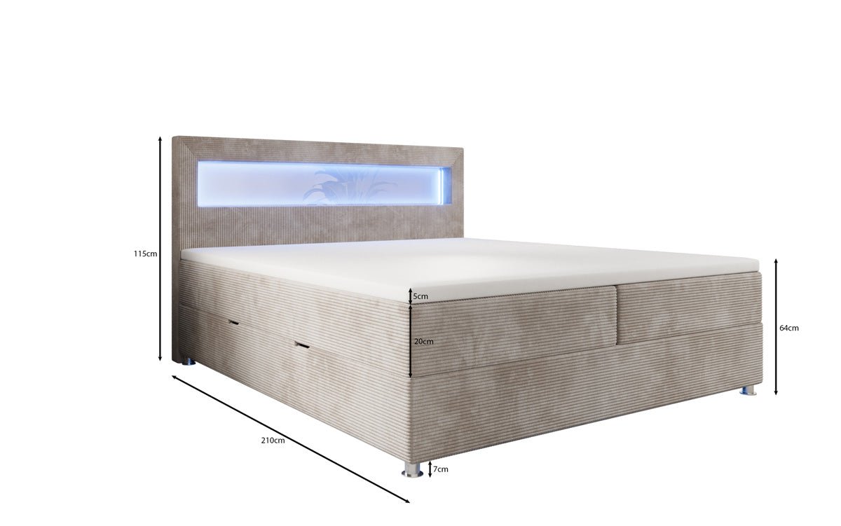 Boxspringbett Relax s LED, úložným priestorom a USB/C v kordovine