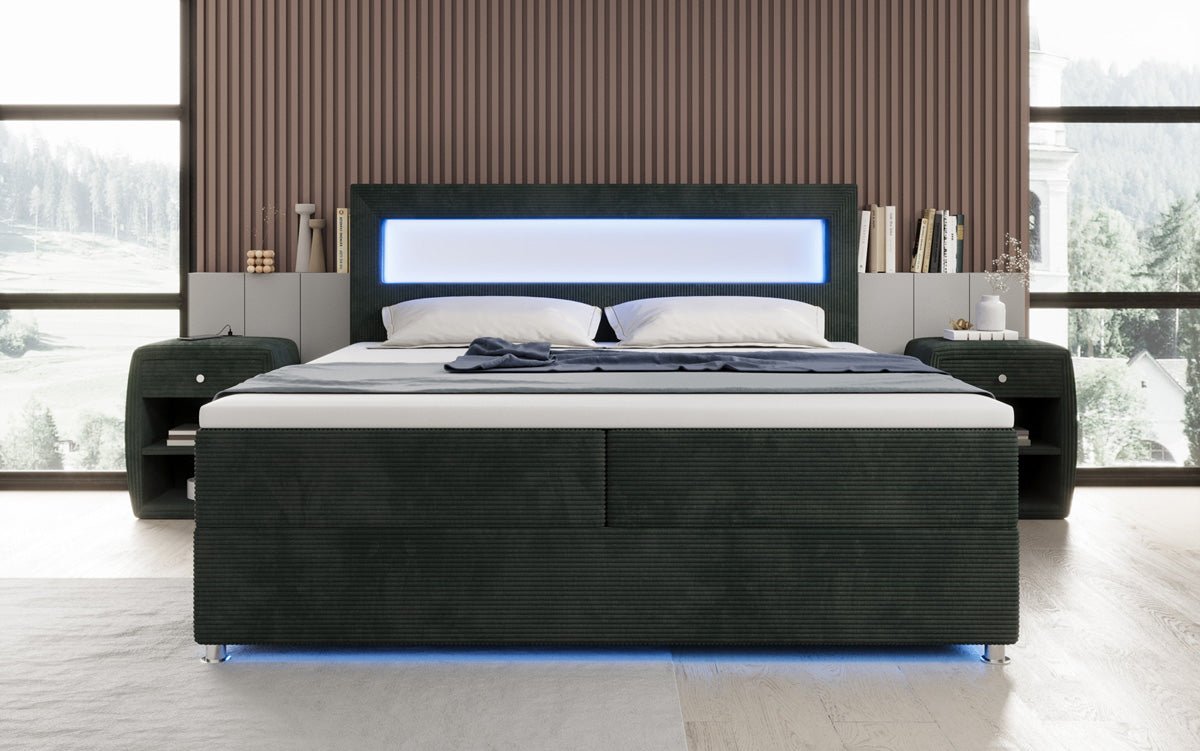 Boxspringbett Relax s LED, úložným priestorom a USB/C v kordovine