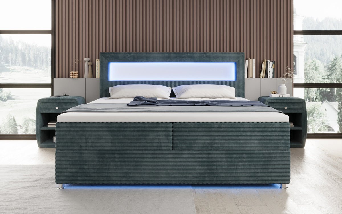 Boxspringbett Relax s LED, úložným priestorom a USB/C v kordovine
