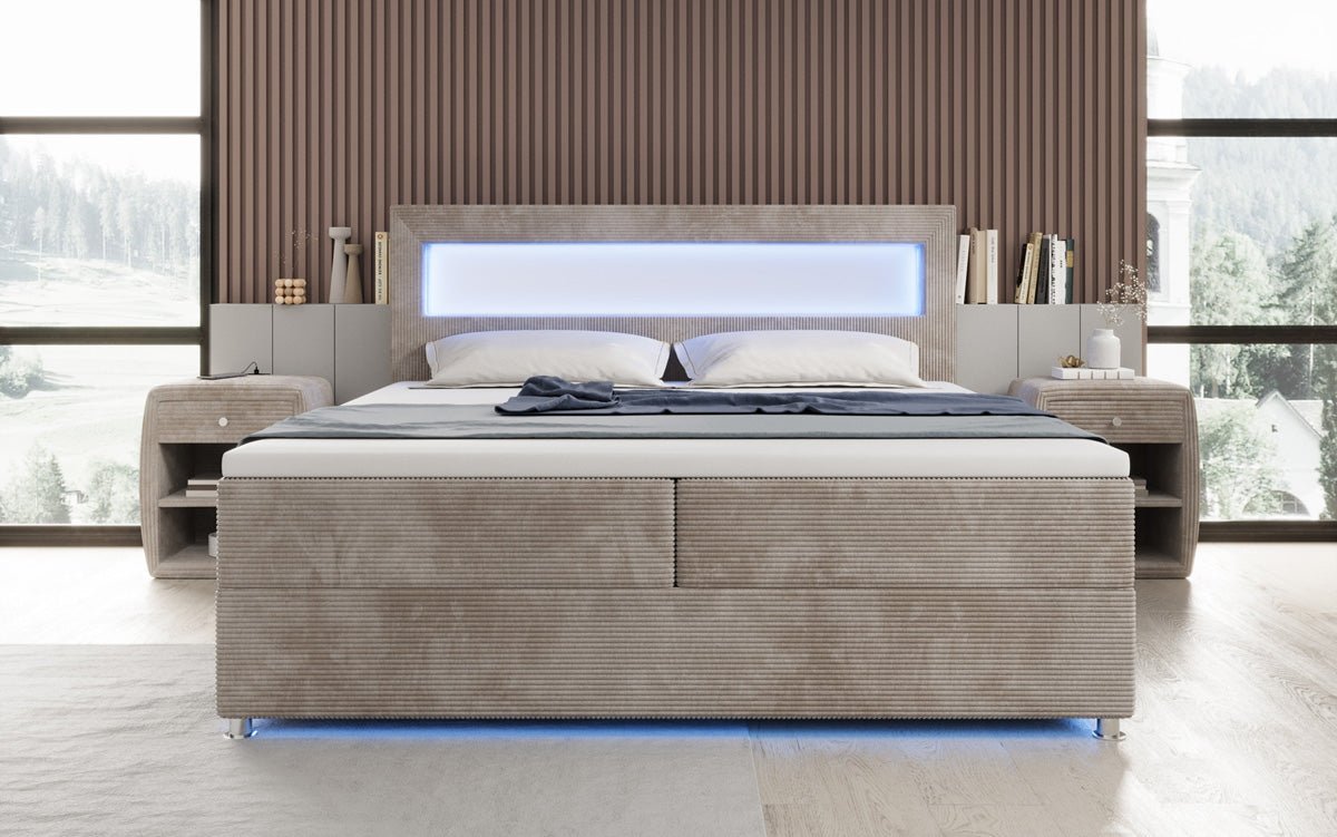 Boxspringbett Relax s LED, úložným priestorom a USB/C v kordovine