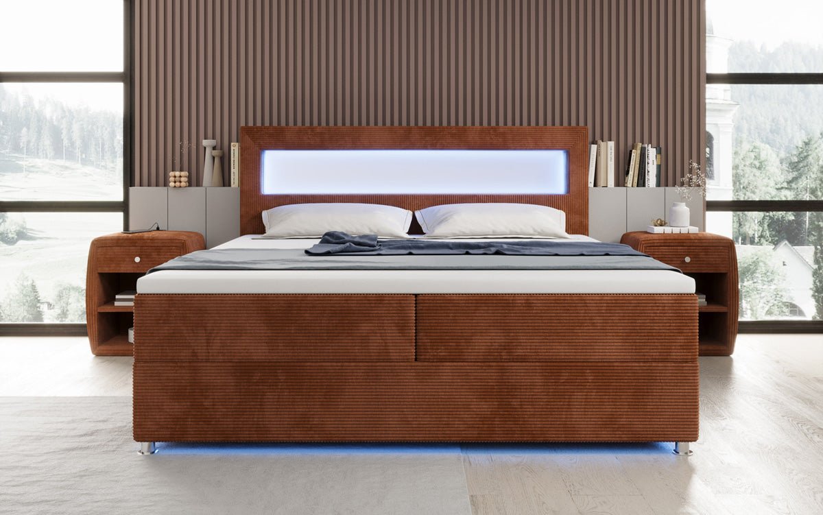 Boxspringbett Relax s LED, úložným priestorom a USB/C v kordovine