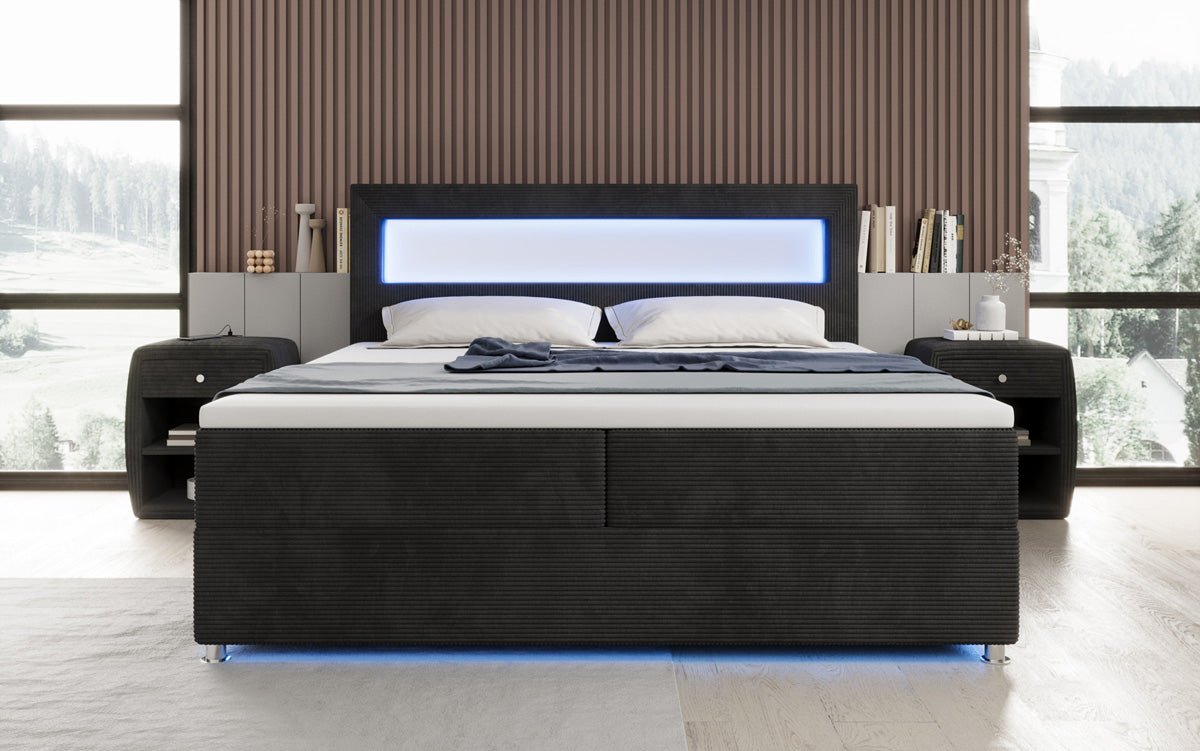 Boxspringbett Relax s LED, úložným priestorom a USB/C v kordovine