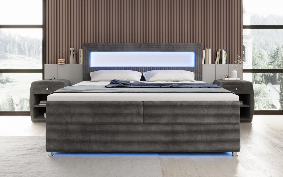Boxspringbett Relax s LED, úložným priestorom a USB/C v kordovine