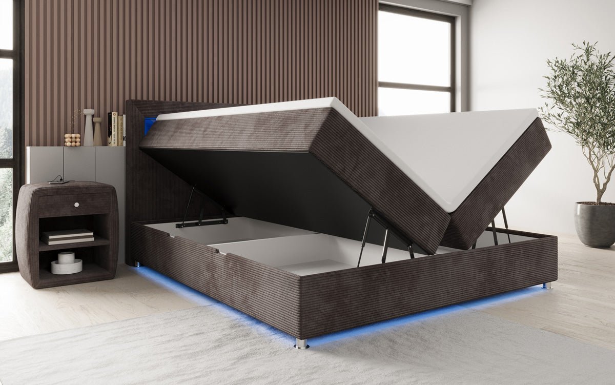 Boxspringbett Relax s LED, úložným priestorom a USB/C v kordovine