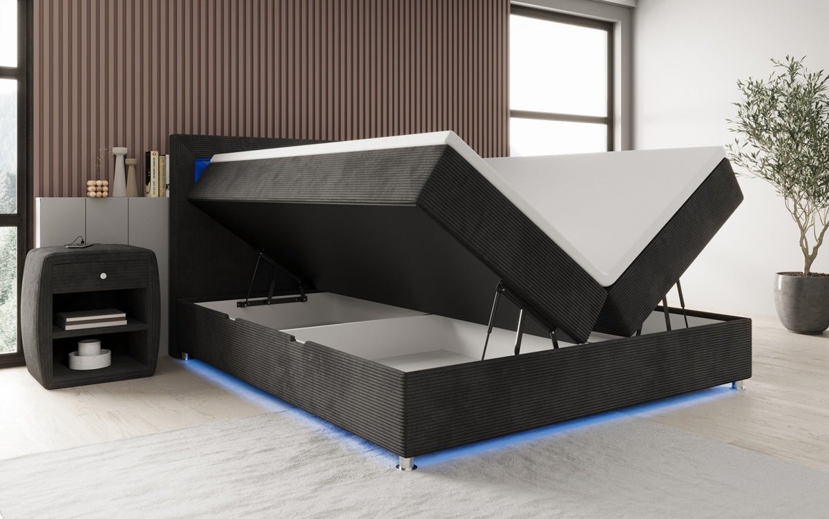 Boxspringbett Relax s LED, úložným priestorom a USB/C v kordovine