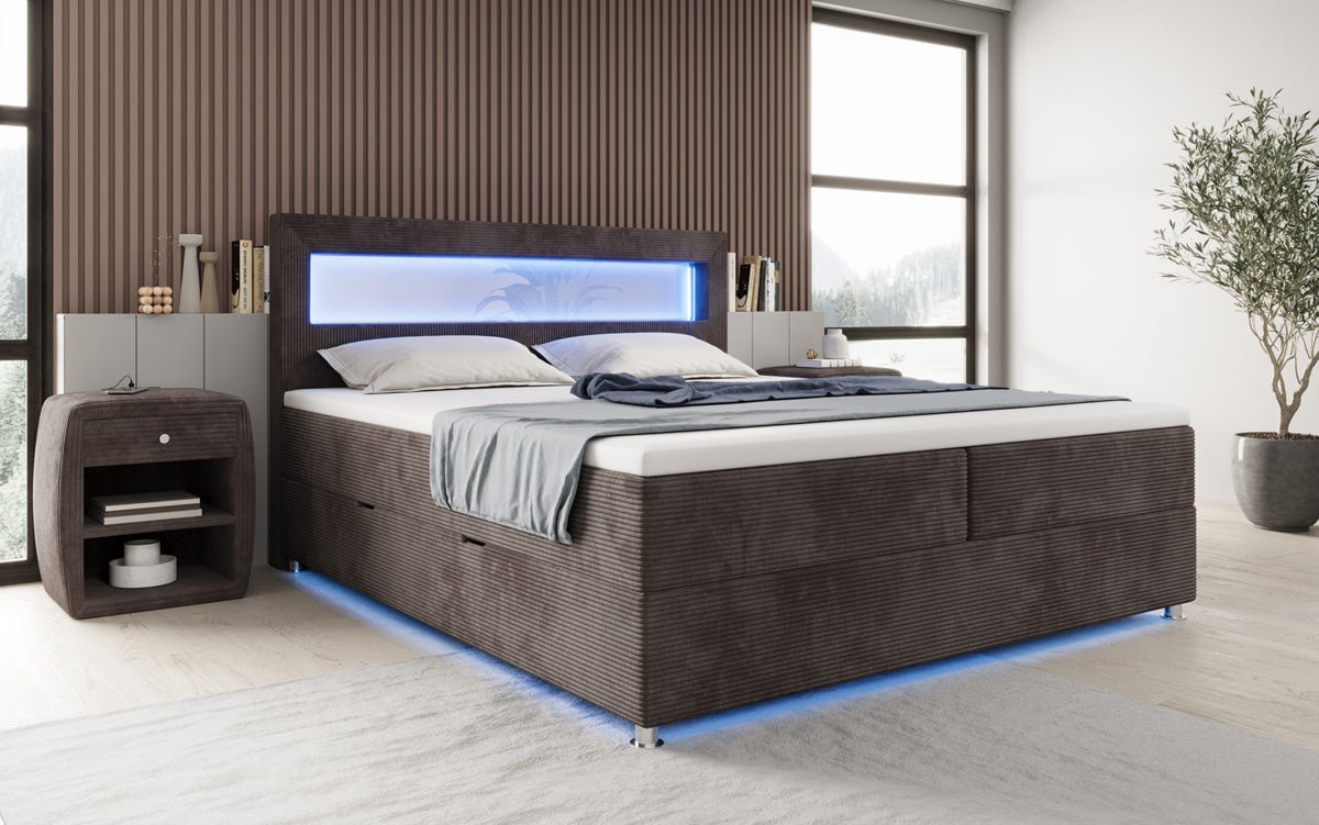 Boxspringbett Relax s LED, úložným priestorom a USB/C v kordovine