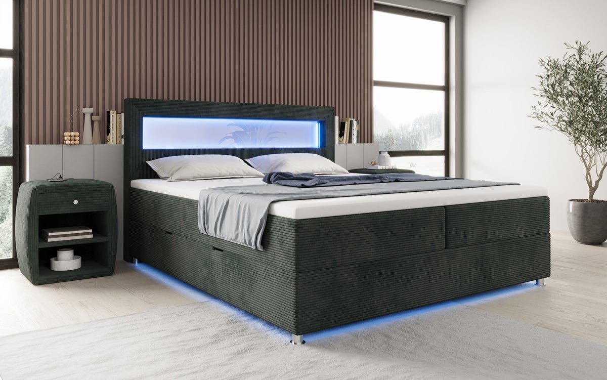 Boxspringbett Relax s LED, úložným priestorom a USB/C v kordovine