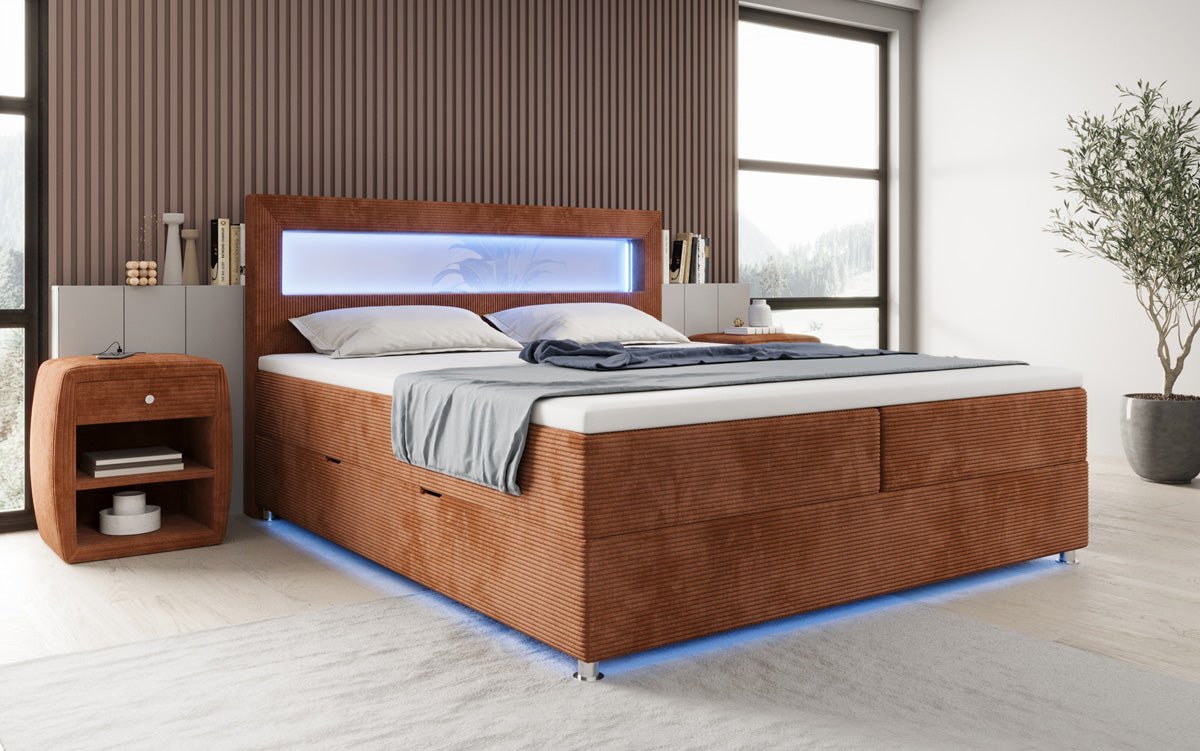 Boxspringbett Relax s LED, úložným priestorom a USB/C v kordovine