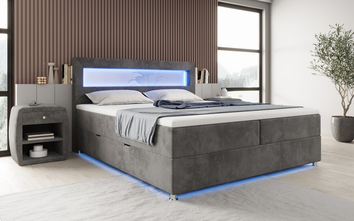Boxspringbett Relax s LED, úložným priestorom a USB/C v kordovine