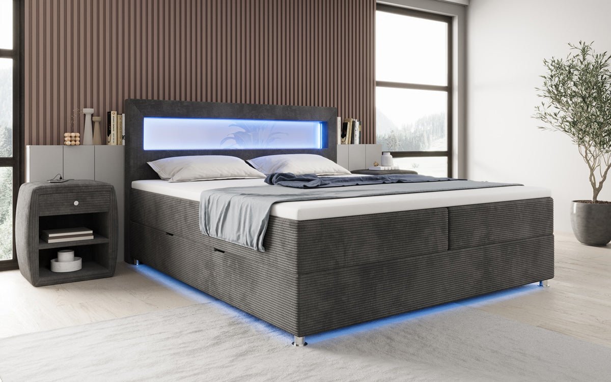 Boxspringbett Relax s LED, úložným priestorom a USB/C v kordovine