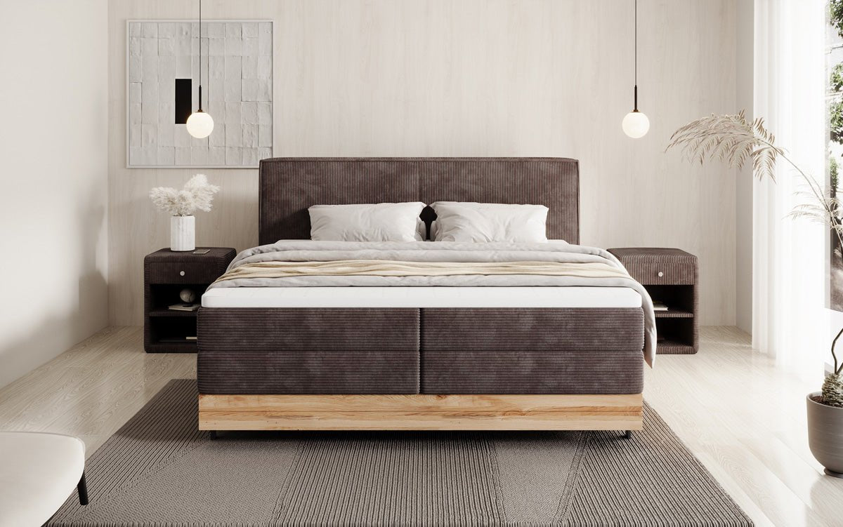 Drevená posteľ/Boxspring posteľ Nero s úložným priestorom v kordovom prevedení