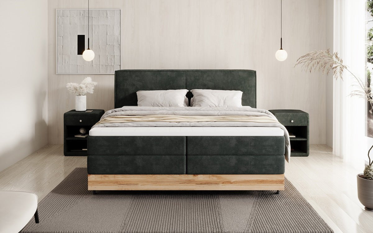 Drevená posteľ/Boxspring posteľ Nero s úložným priestorom v kordovom prevedení