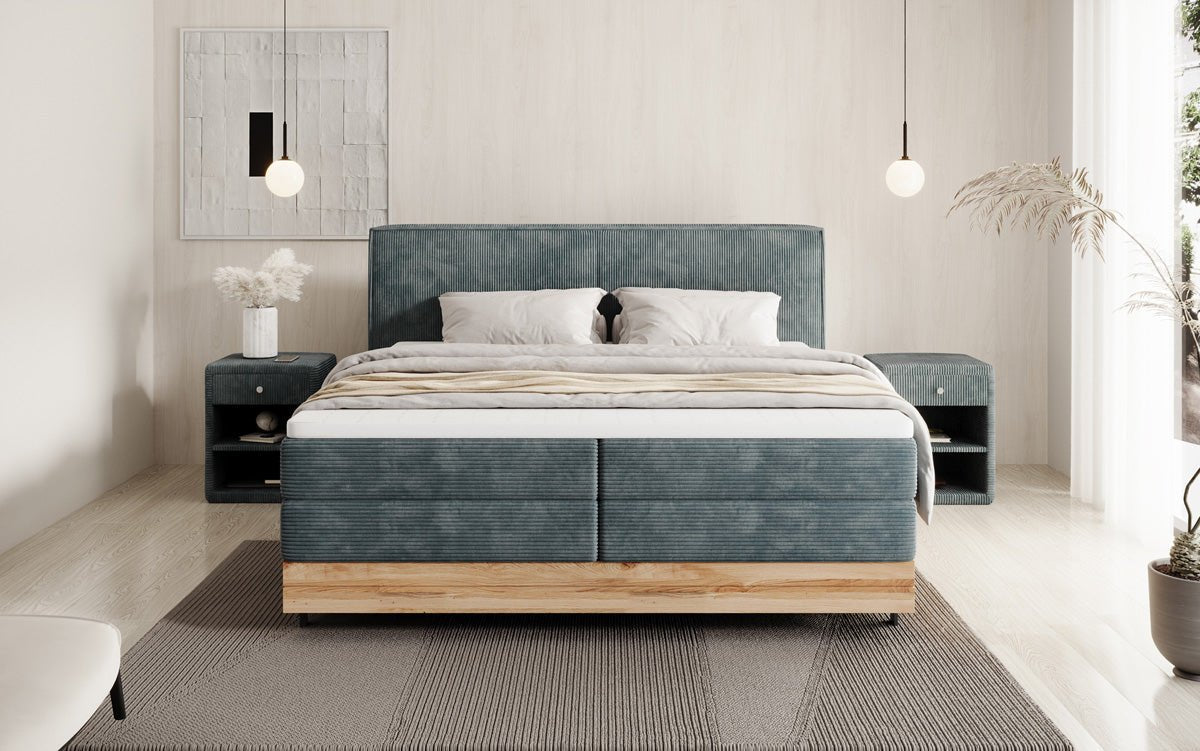 Drevená posteľ/Boxspring posteľ Nero s úložným priestorom v kordovom prevedení