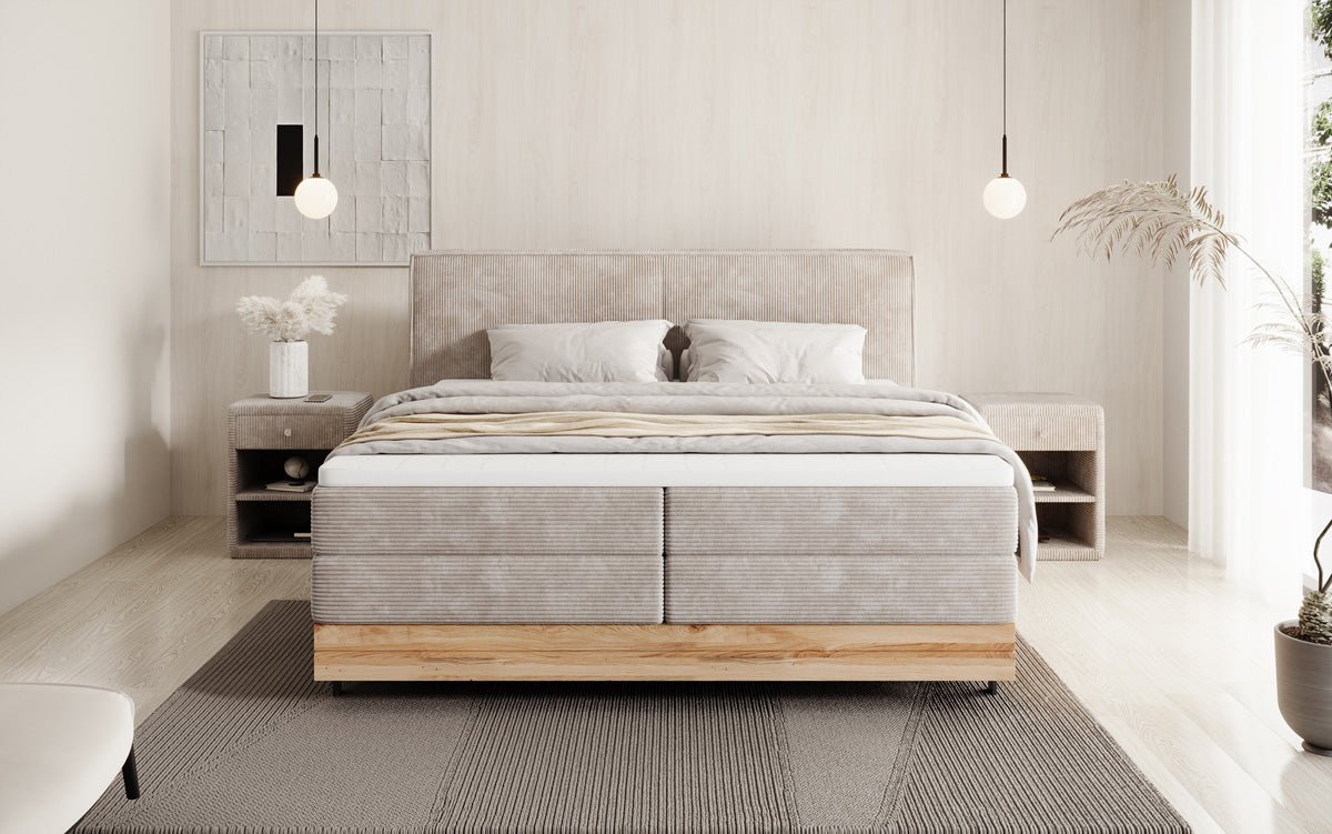 Drevená posteľ/Boxspring posteľ Nero s úložným priestorom v kordovom prevedení