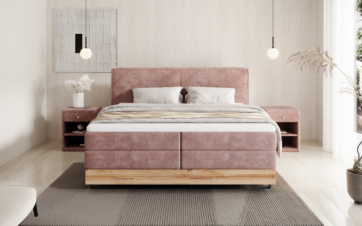 Drevená posteľ/Boxspring posteľ Nero s úložným priestorom v kordovom prevedení