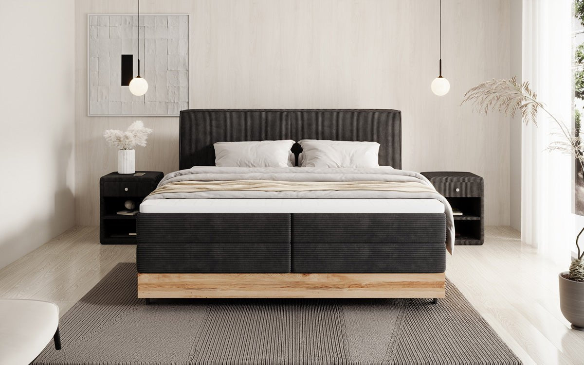 Drevená posteľ/Boxspring posteľ Nero s úložným priestorom v kordovom prevedení