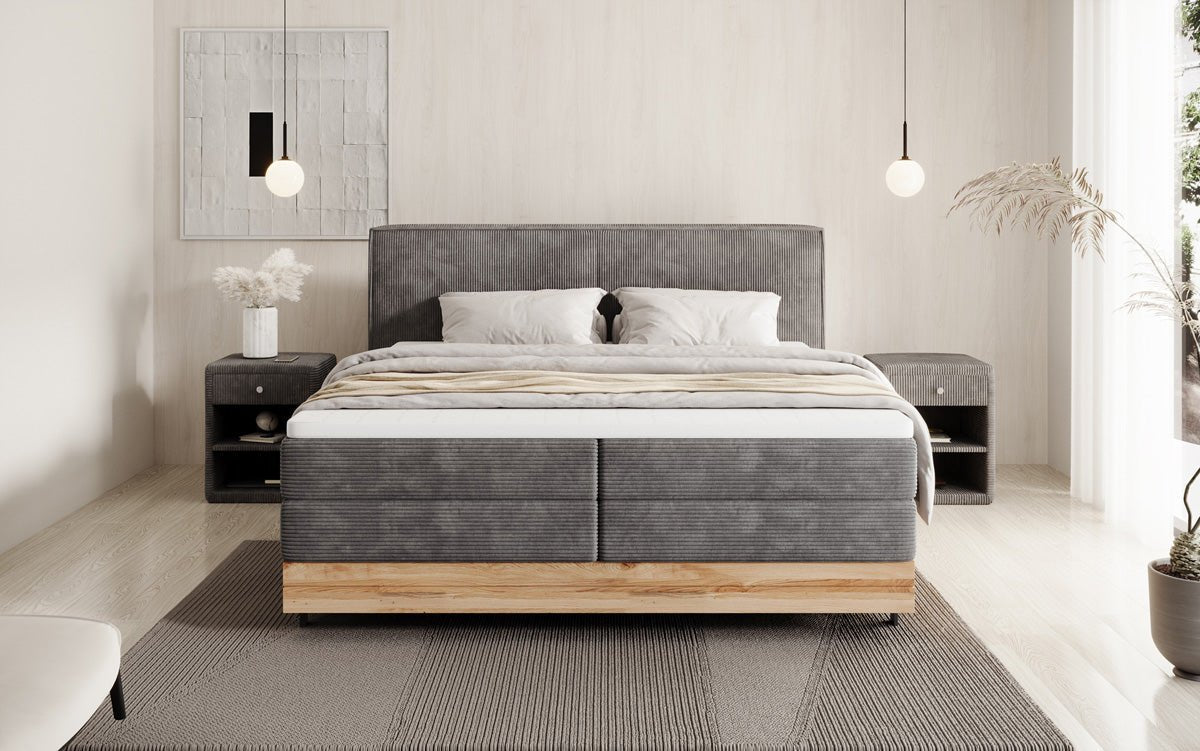 Drevená posteľ/Boxspring posteľ Nero s úložným priestorom v kordovom prevedení