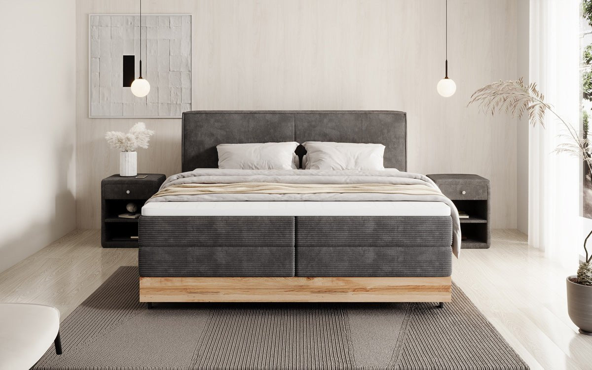 Drevená posteľ/Boxspring posteľ Nero s úložným priestorom v kordovom prevedení