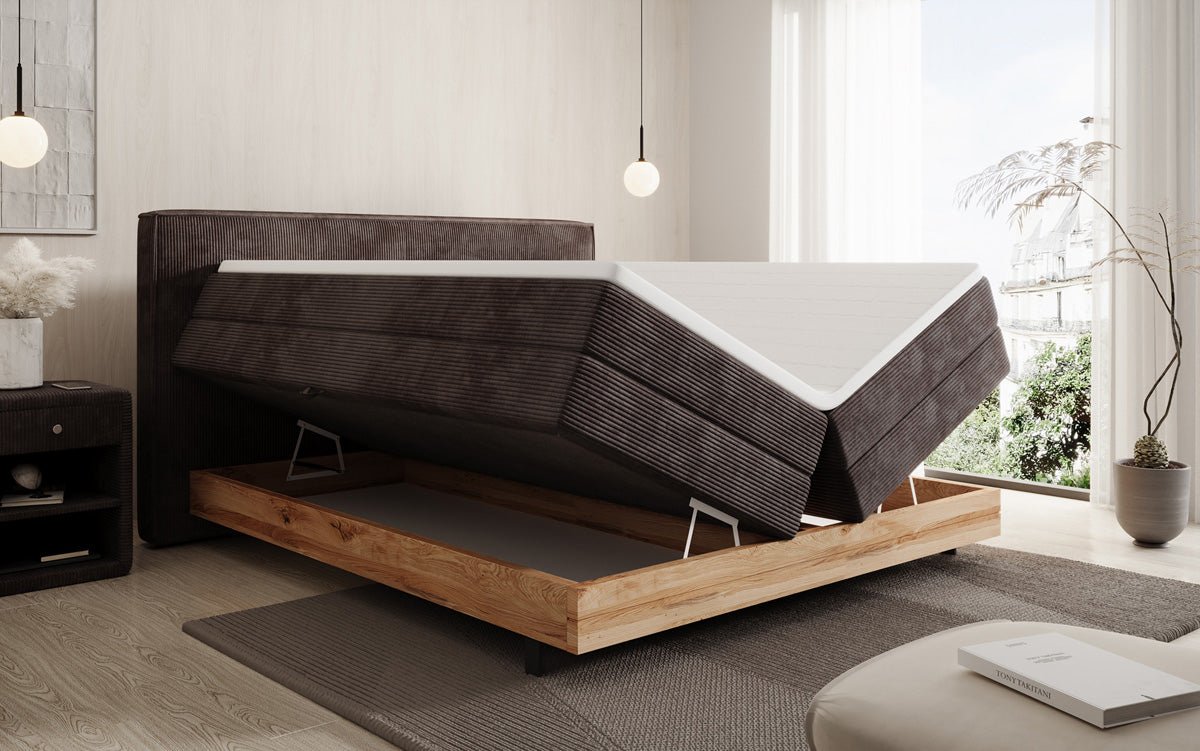 Drevená posteľ/Boxspring posteľ Nero s úložným priestorom v kordovom prevedení
