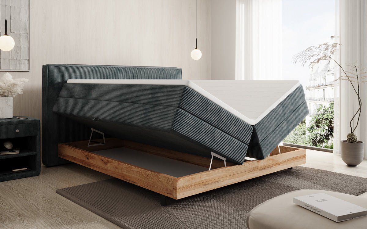 Drevená posteľ/Boxspring posteľ Nero s úložným priestorom v kordovom prevedení