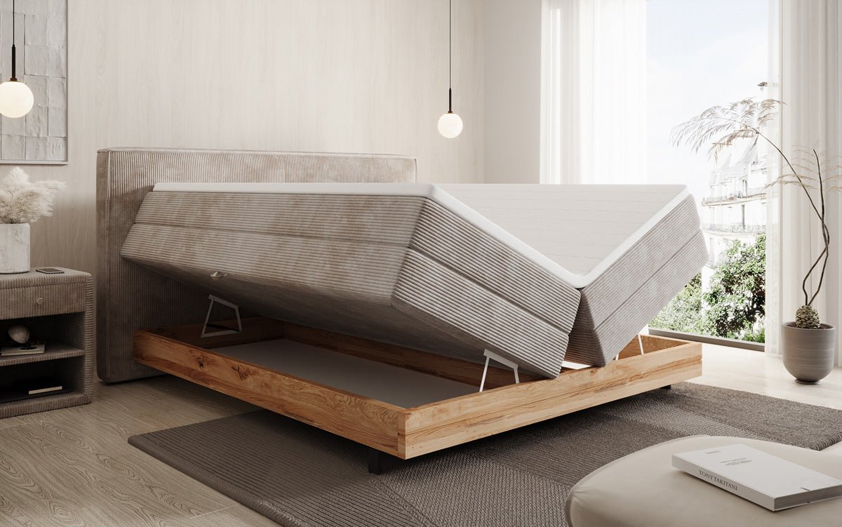 Drevená posteľ/Boxspring posteľ Nero s úložným priestorom v kordovom prevedení