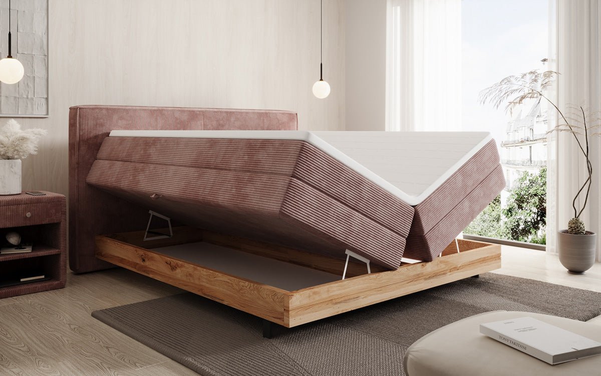 Drevená posteľ/Boxspring posteľ Nero s úložným priestorom v kordovom prevedení