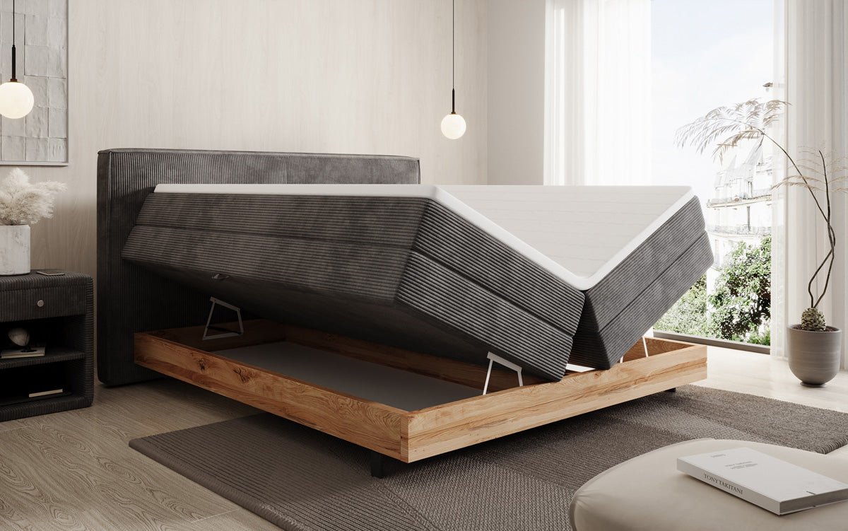 Drevená posteľ/Boxspring posteľ Nero s úložným priestorom v kordovom prevedení