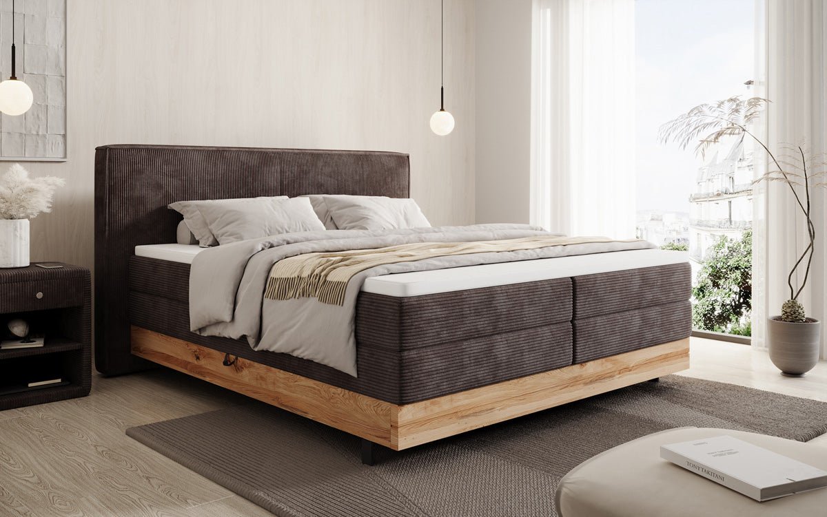 Drevená posteľ/Boxspring posteľ Nero s úložným priestorom v kordovom prevedení