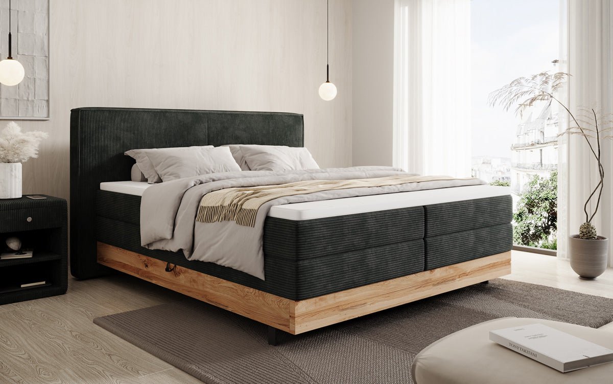 Drevená posteľ/Boxspring posteľ Nero s úložným priestorom v kordovom prevedení