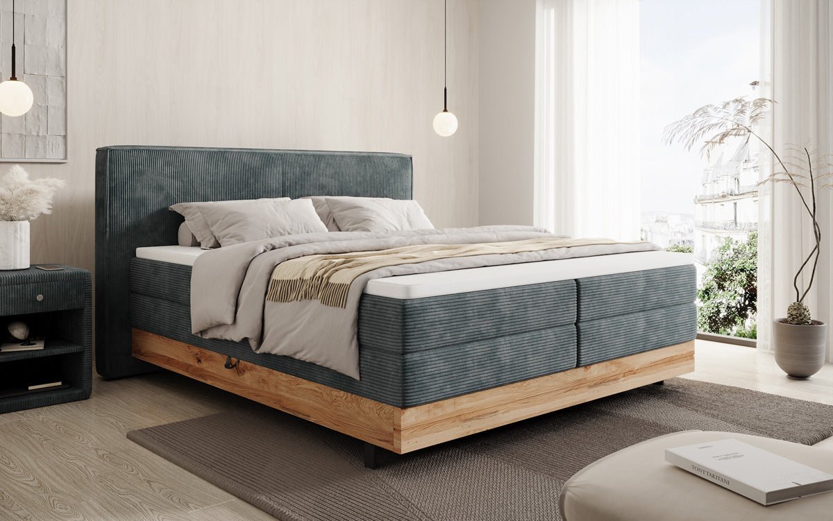 Drevená posteľ/Boxspring posteľ Nero s úložným priestorom v kordovom prevedení