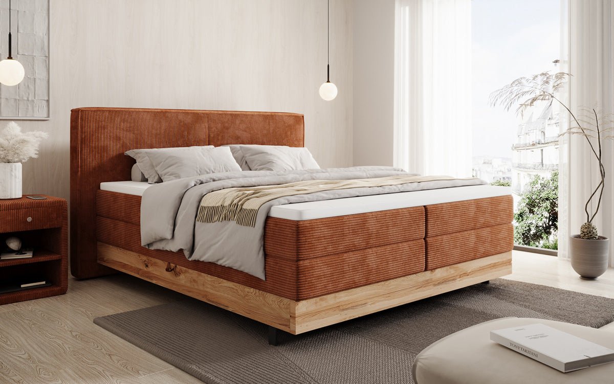 Drevená posteľ/Boxspring posteľ Nero s úložným priestorom v kordovom prevedení