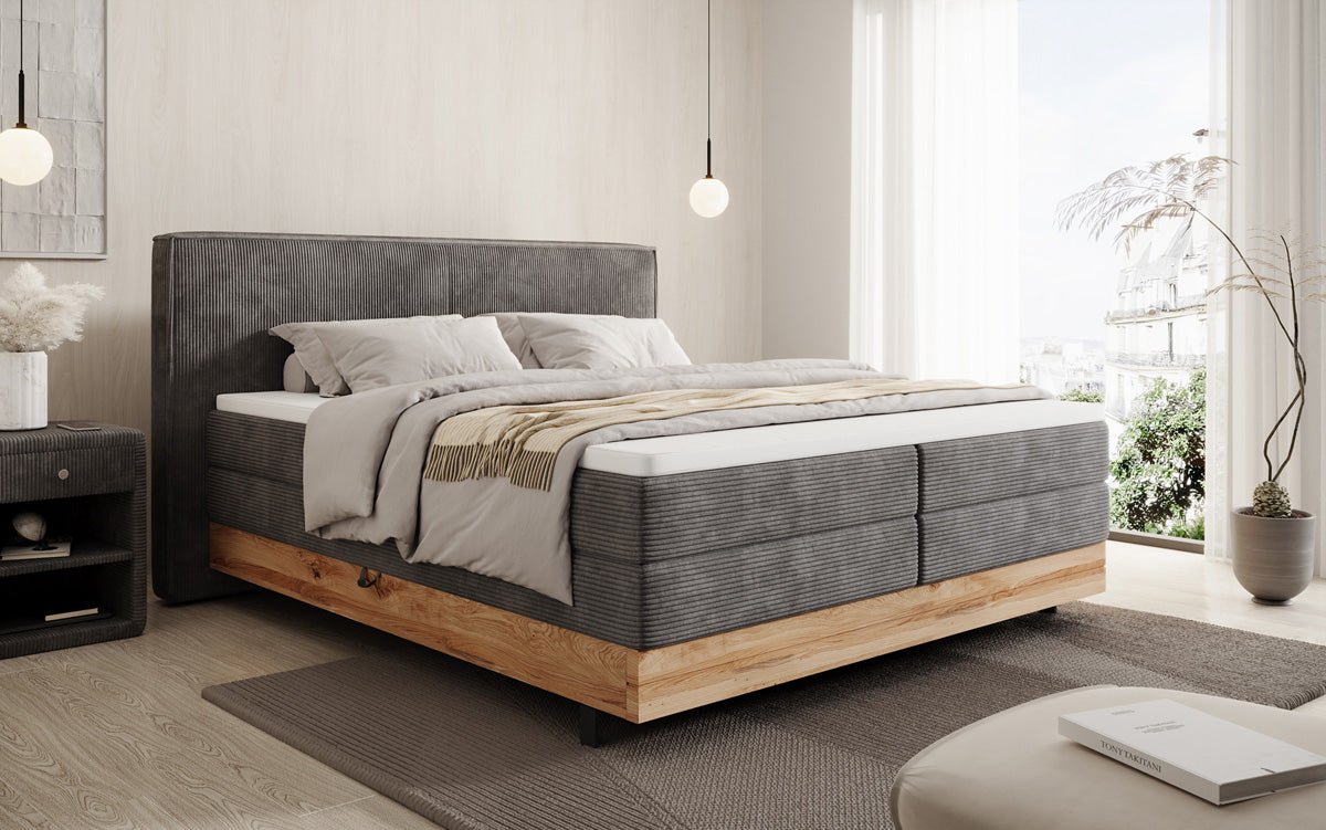 Drevená posteľ/Boxspring posteľ Nero s úložným priestorom v kordovom prevedení